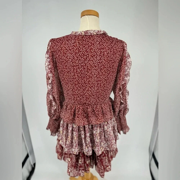 En Saison Multi Media Layered Fit and Flare Ruffled Longsleeve Floral Dress - Picture 2 of 3